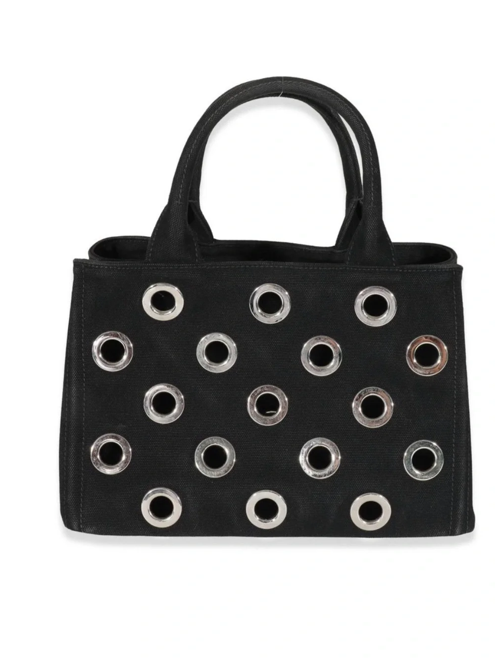 Black Canvas Tote with Silver Grommet Accents